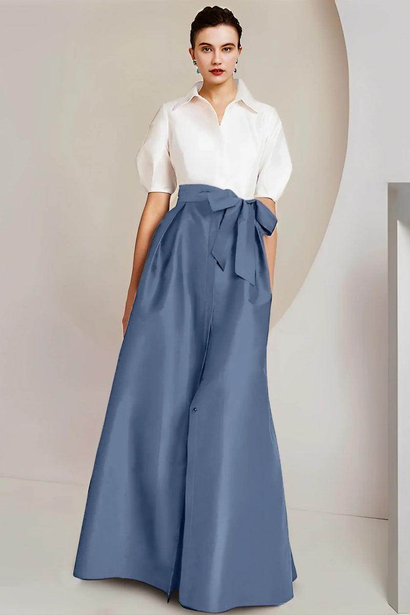 Elegant A Line Shirt Collar Short Sleeves Floor Length 2 pieces Mother of the Bride Dress