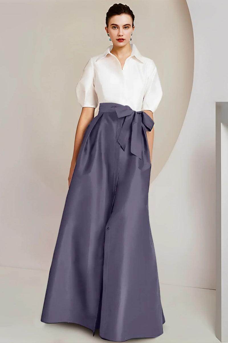 Elegant A Line Shirt Collar Short Sleeves Floor Length 2 pieces Mother of the Bride Dress