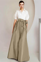 Elegant A Line Shirt Collar Short Sleeves Floor Length 2 pieces Mother of the Bride Dress