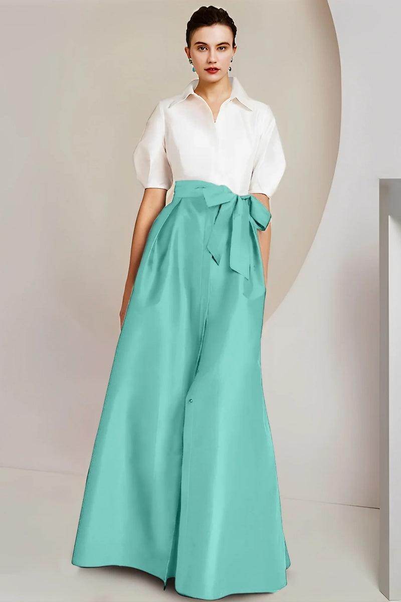 Elegant A Line Shirt Collar Short Sleeves Floor Length 2 pieces Mother of the Bride Dress