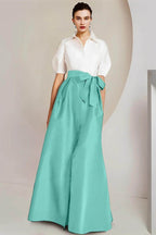 Elegant A Line Shirt Collar Short Sleeves Floor Length 2 pieces Mother of the Bride Dress