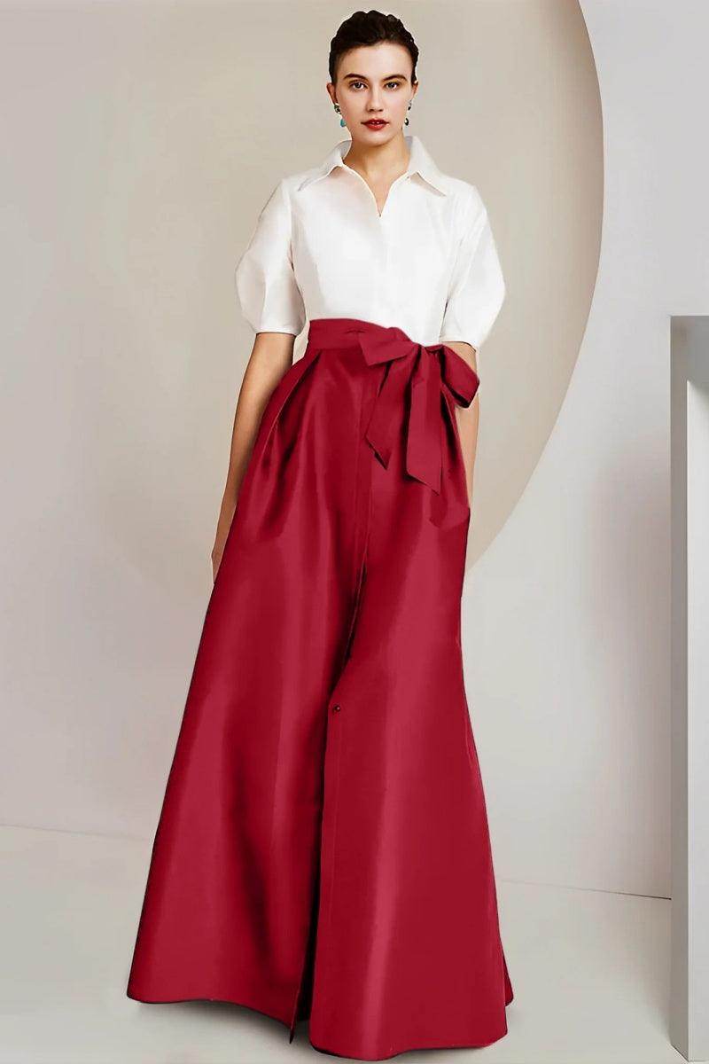 Elegant A Line Shirt Collar Short Sleeves Floor Length 2 pieces Mother of the Bride Dress
