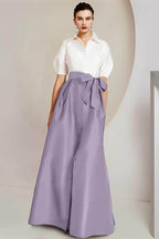 Elegant A Line Shirt Collar Short Sleeves Floor Length 2 pieces Mother of the Bride Dress
