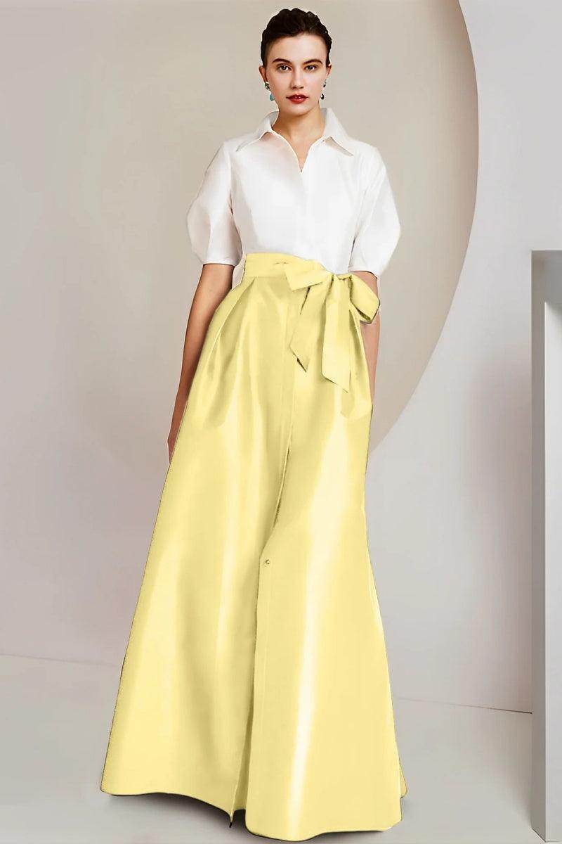 Elegant A Line Shirt Collar Short Sleeves Floor Length 2 pieces Mother of the Bride Dress