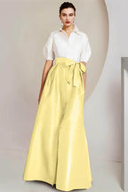 Elegant A Line Shirt Collar Short Sleeves Floor Length 2 pieces Mother of the Bride Dress