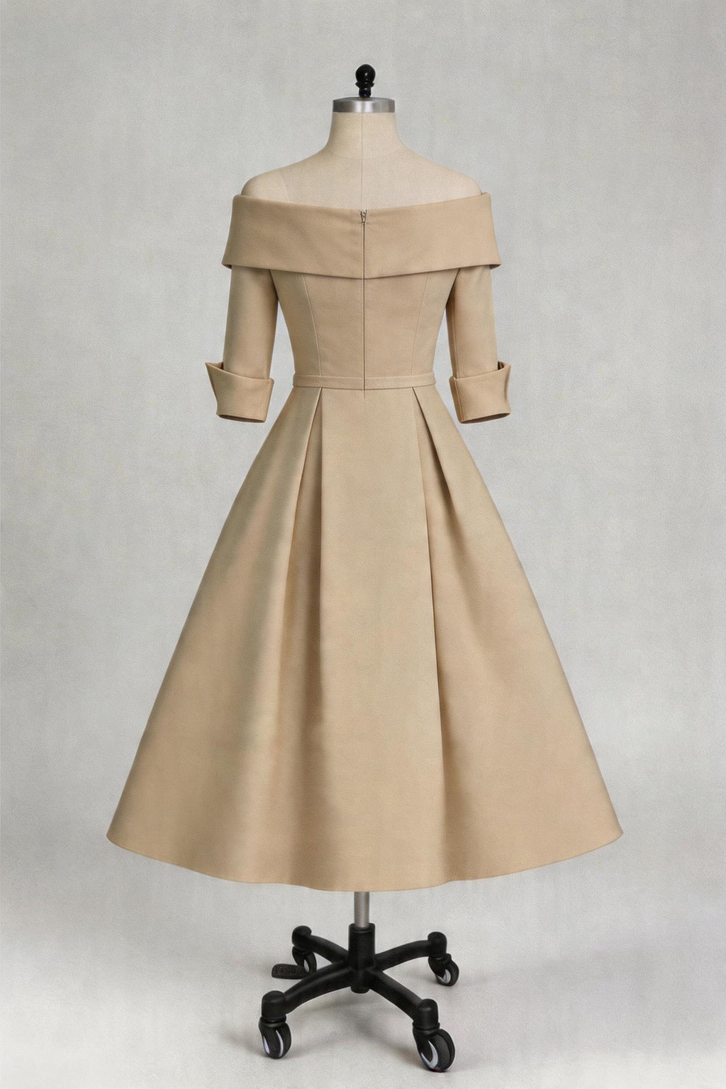 Elegant A Line Cowl Neck 3/4 Sleeves Tea Length Elegant Mother of the Bride Dress
