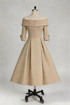 Elegant A Line Cowl Neck 3/4 Sleeves Tea Length Elegant Mother of the Bride Dress