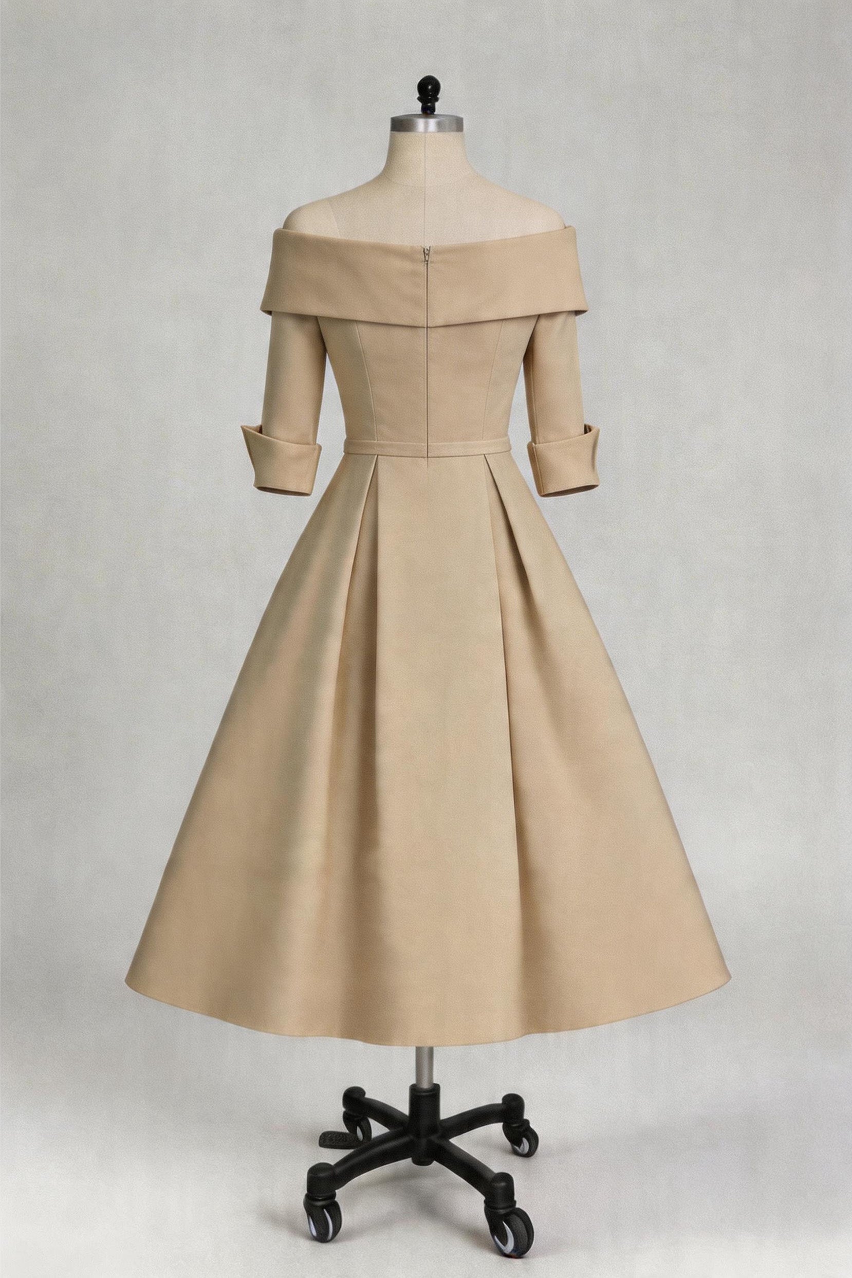 Elegant A Line Cowl Neck 3/4 Sleeves Tea Length Elegant Mother of the Bride Dress