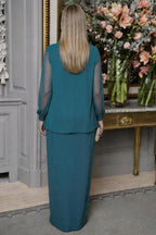 Elegant Sheath Scoop Neck Long Sleeves Floor Length Mother of the Bride Dress