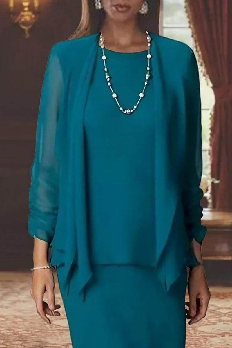 Elegant Sheath Scoop Neck Long Sleeves Floor Length Mother of the Bride Dress