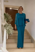 Elegant Sheath Scoop Neck Long Sleeves Floor Length Mother of the Bride Dress