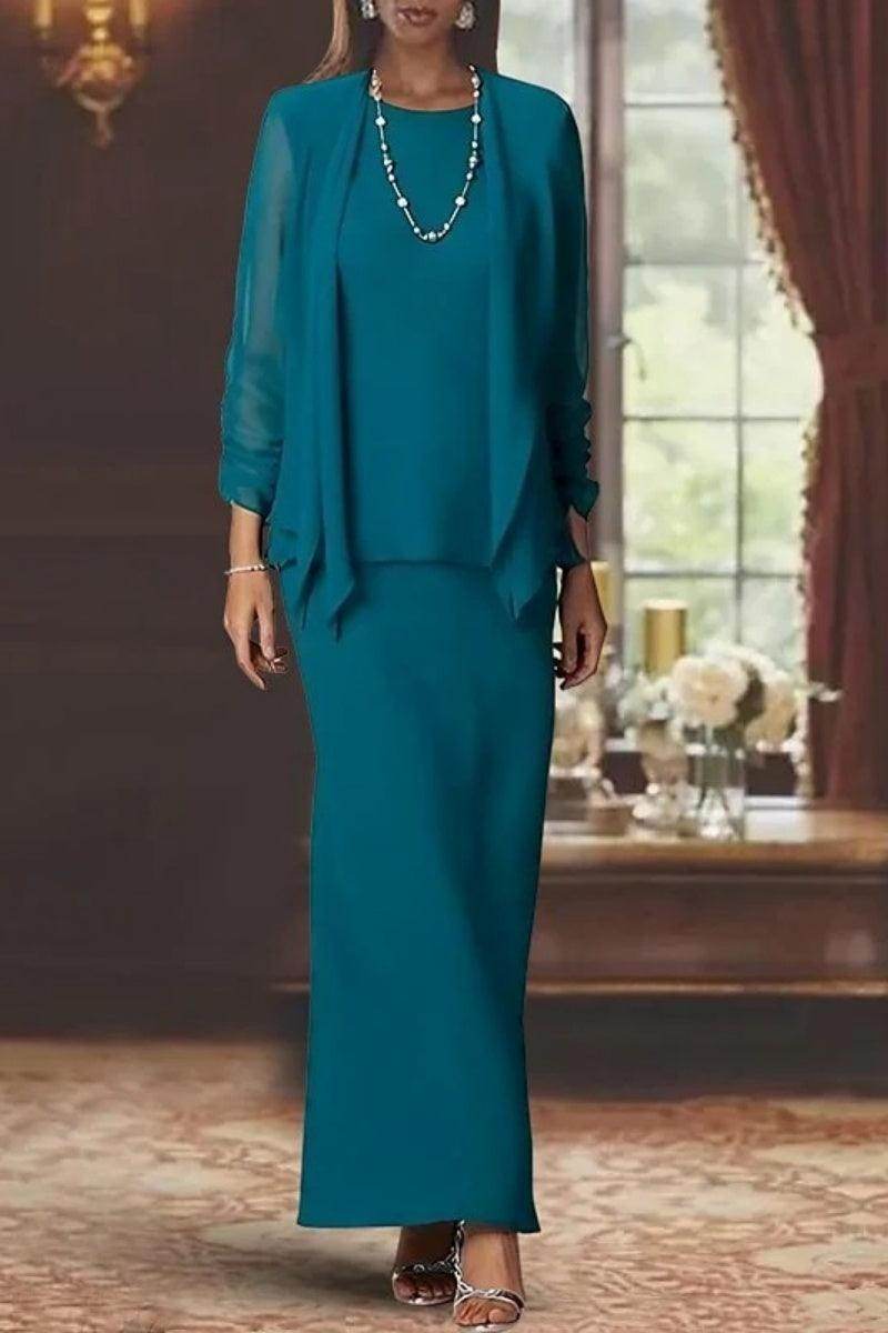 Elegant Sheath Scoop Neck Long Sleeves Floor Length Mother of the Bride Dress