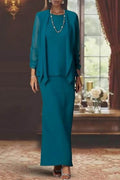 Elegant Sheath Scoop Neck Long Sleeves Floor Length Mother of the Bride Dress