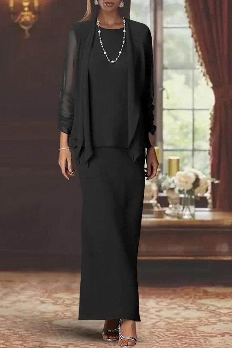 Elegant Sheath Scoop Neck Long Sleeves Floor Length Mother of the Bride Dress