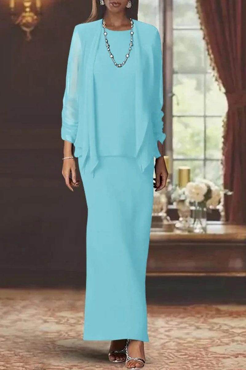 Elegant Sheath Scoop Neck Long Sleeves Floor Length Mother of the Bride Dress