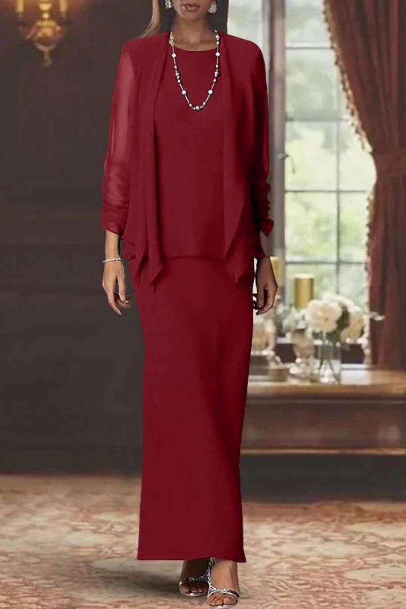 Elegant Sheath Scoop Neck Long Sleeves Floor Length Mother of the Bride Dress