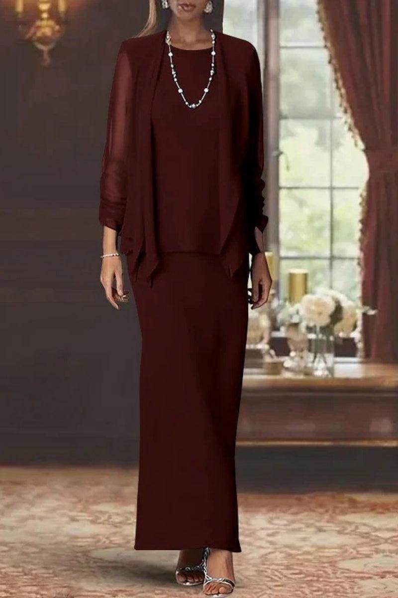 Elegant Sheath Scoop Neck Long Sleeves Floor Length Mother of the Bride Dress
