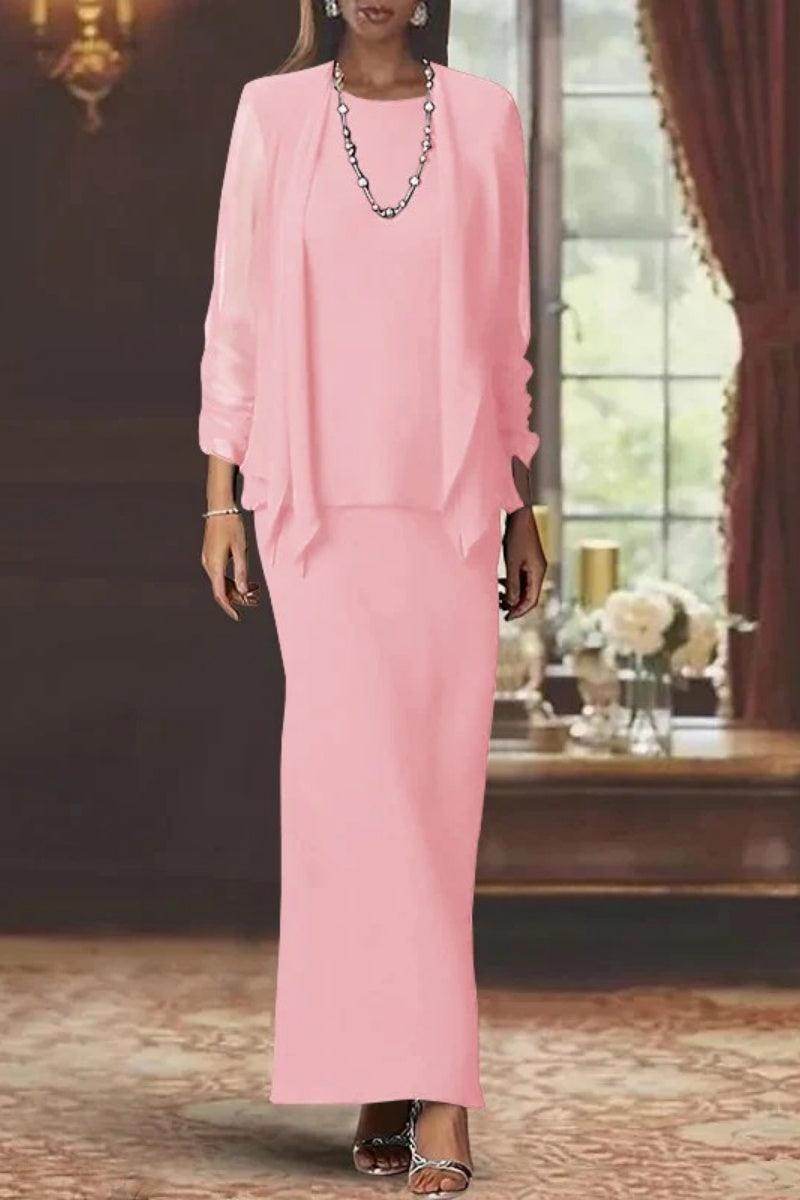 Elegant Sheath Scoop Neck Long Sleeves Floor Length Mother of the Bride Dress