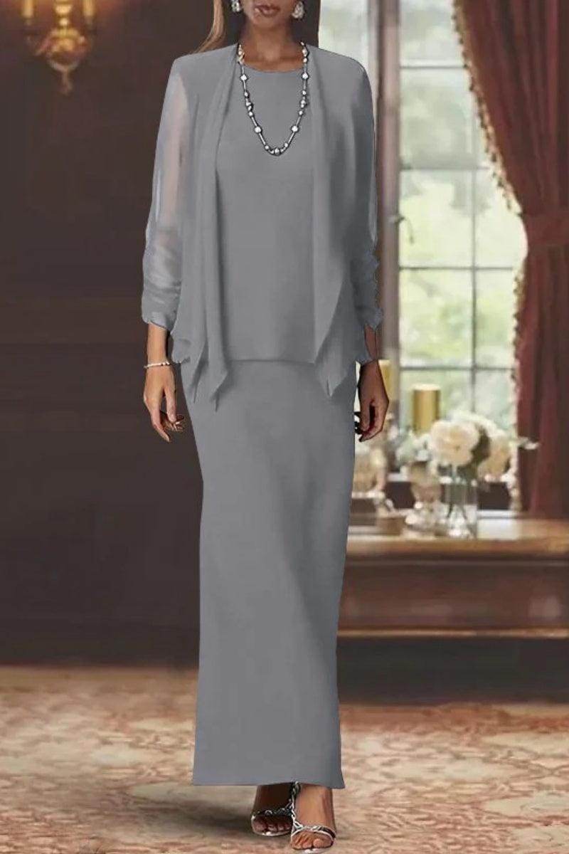 Elegant Sheath Scoop Neck Long Sleeves Floor Length Mother of the Bride Dress