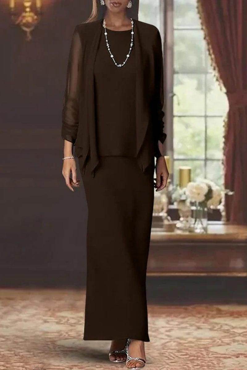 Elegant Sheath Scoop Neck Long Sleeves Floor Length Mother of the Bride Dress