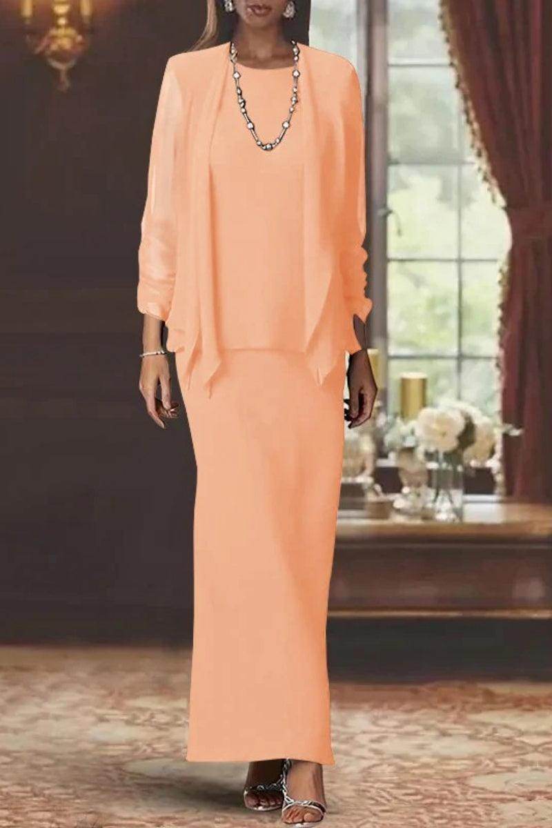 Elegant Sheath Scoop Neck Long Sleeves Floor Length Mother of the Bride Dress