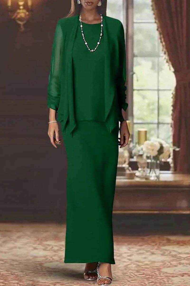 Elegant Sheath Scoop Neck Long Sleeves Floor Length Mother of the Bride Dress