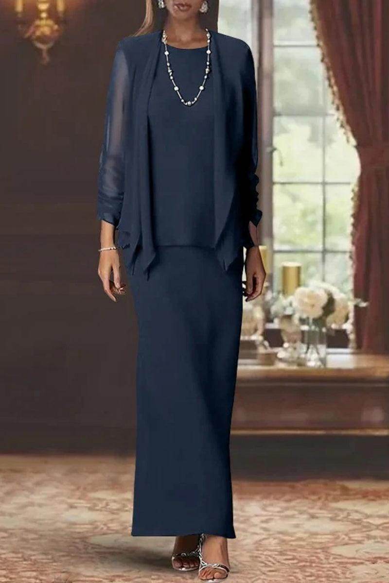 Elegant Sheath Scoop Neck Long Sleeves Floor Length Mother of the Bride Dress