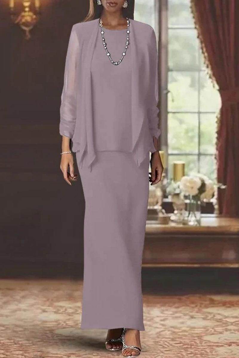 Elegant Sheath Scoop Neck Long Sleeves Floor Length Mother of the Bride Dress