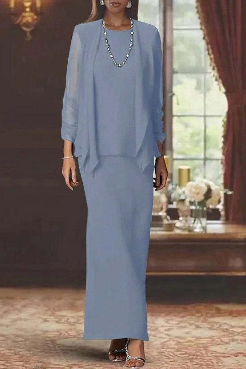Elegant Sheath Scoop Neck Long Sleeves Floor Length Mother of the Bride Dress