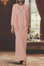 Elegant Sheath Scoop Neck Long Sleeves Floor Length Mother of the Bride Dress