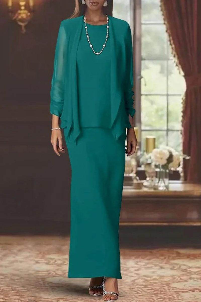 Elegant Sheath Scoop Neck Long Sleeves Floor Length Mother of the Bride Dress