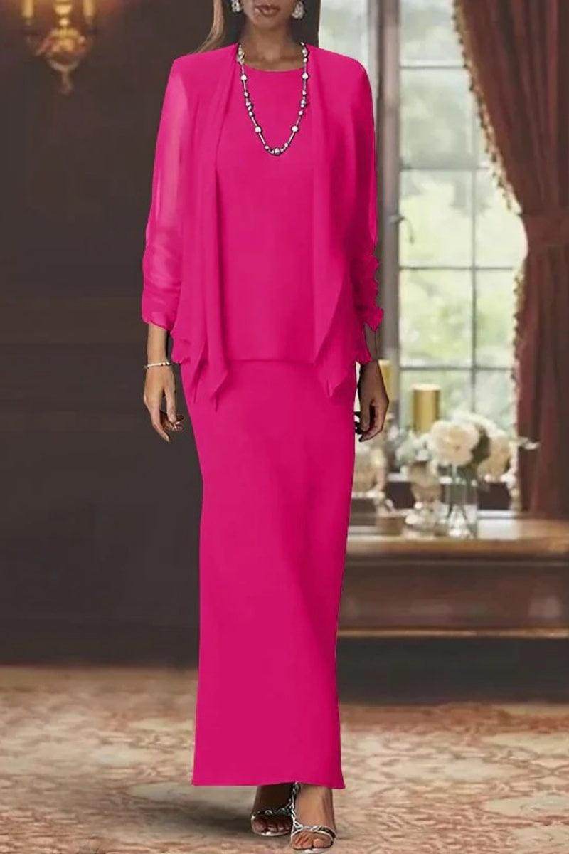 Elegant Sheath Scoop Neck Long Sleeves Floor Length Mother of the Bride Dress