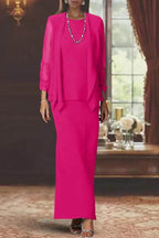 Elegant Sheath Scoop Neck Long Sleeves Floor Length Mother of the Bride Dress