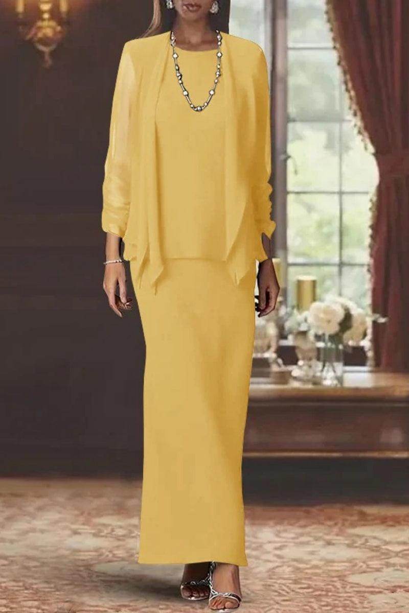 Elegant Sheath Scoop Neck Long Sleeves Floor Length Mother of the Bride Dress