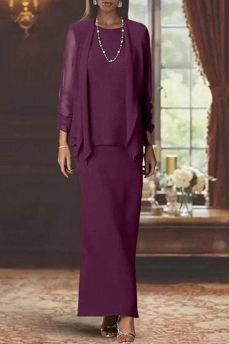 Elegant Sheath Scoop Neck Long Sleeves Floor Length Mother of the Bride Dress