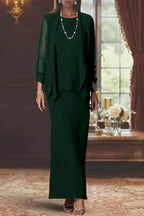 Elegant Sheath Scoop Neck Long Sleeves Floor Length Mother of the Bride Dress
