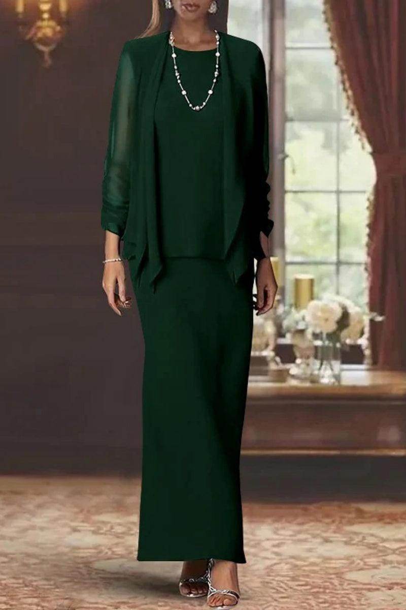 Elegant Sheath Scoop Neck Long Sleeves Floor Length Mother of the Bride Dress