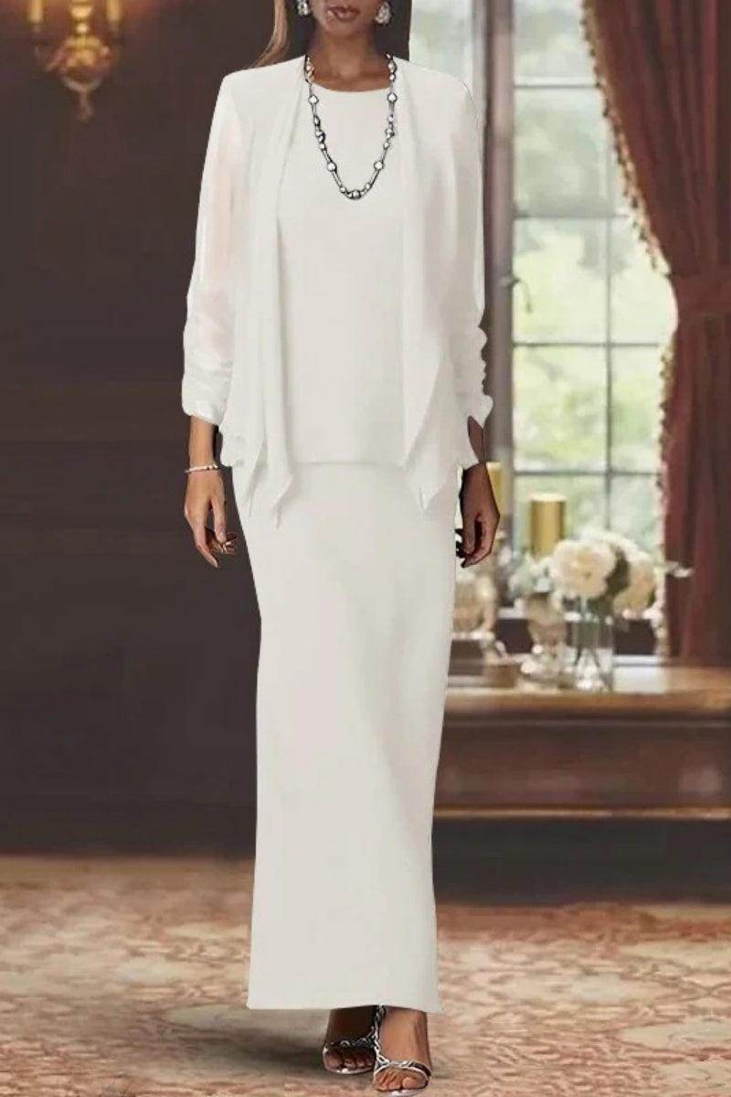 Elegant Sheath Scoop Neck Long Sleeves Floor Length Mother of the Bride Dress