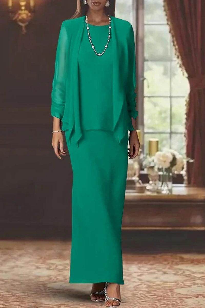 Elegant Sheath Scoop Neck Long Sleeves Floor Length Mother of the Bride Dress