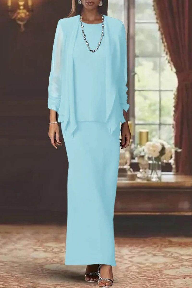 Elegant Sheath Scoop Neck Long Sleeves Floor Length Mother of the Bride Dress