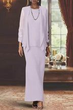 Elegant Sheath Scoop Neck Long Sleeves Floor Length Mother of the Bride Dress
