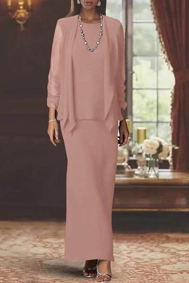 Elegant Sheath Scoop Neck Long Sleeves Floor Length Mother of the Bride Dress