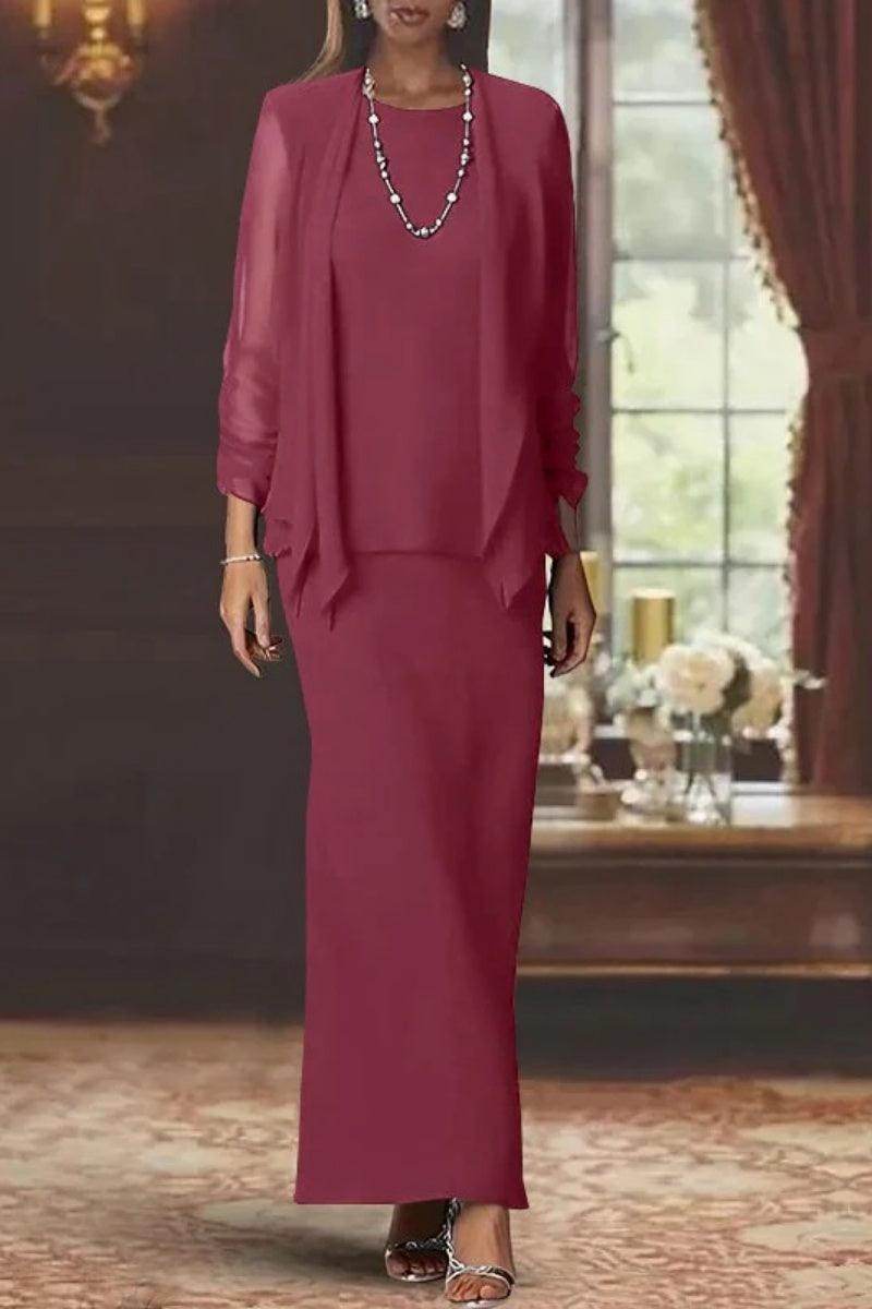 Elegant Sheath Scoop Neck Long Sleeves Floor Length Mother of the Bride Dress