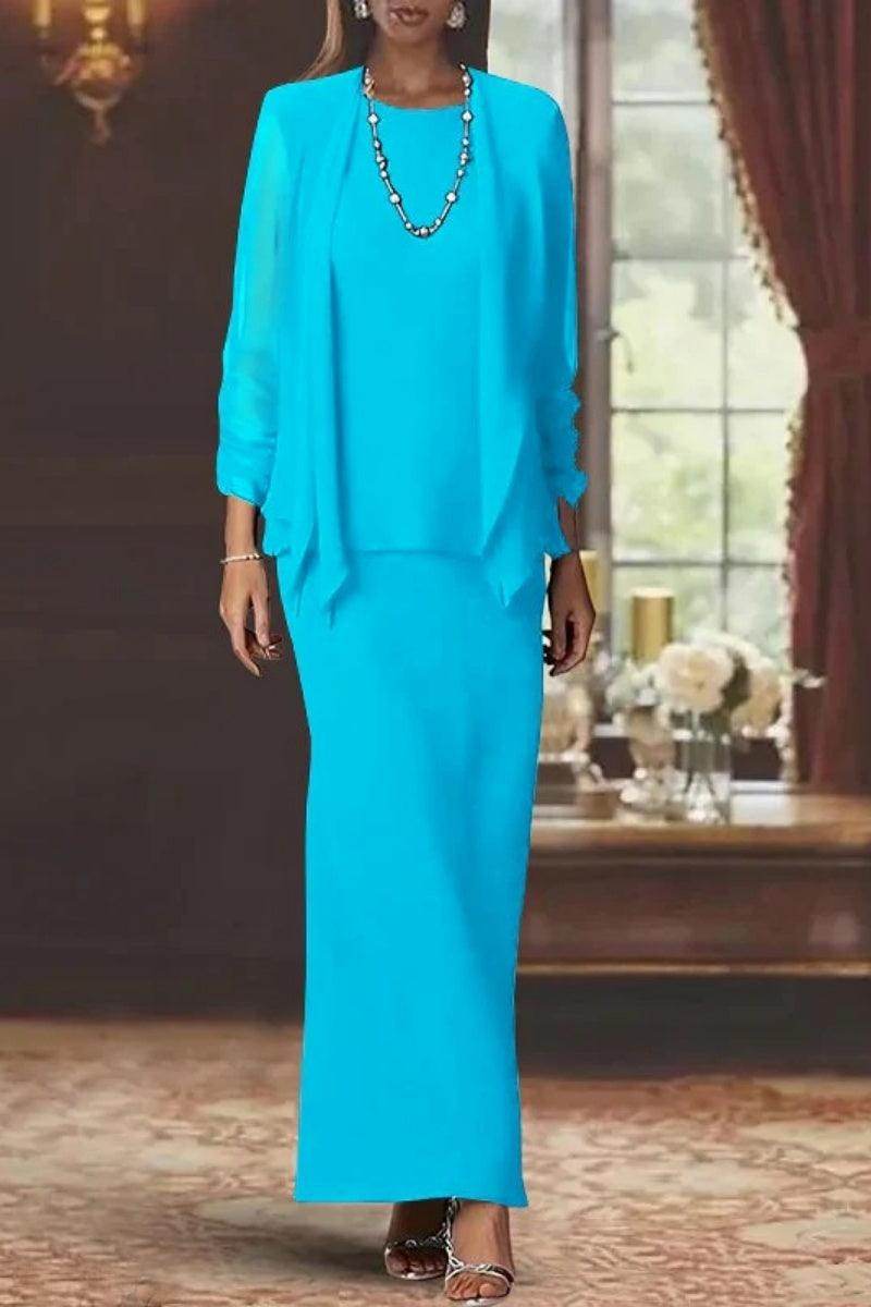 Elegant Sheath Scoop Neck Long Sleeves Floor Length Mother of the Bride Dress