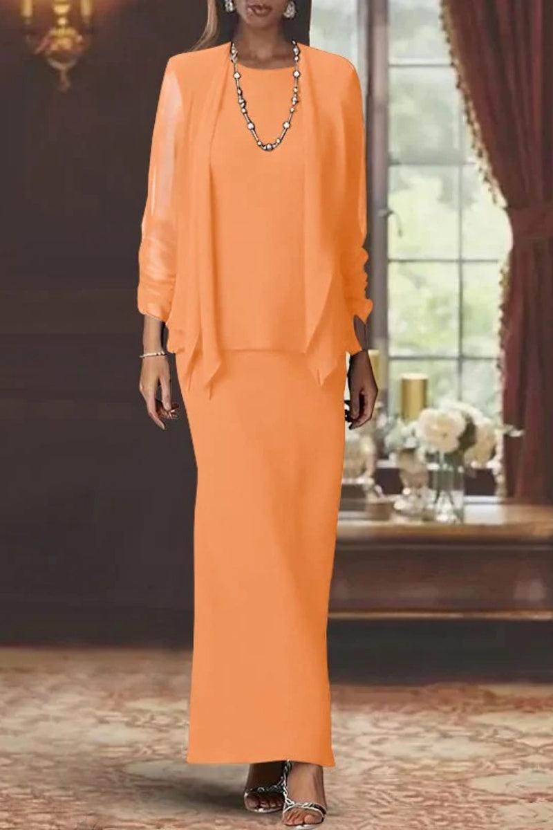 Elegant Sheath Scoop Neck Long Sleeves Floor Length Mother of the Bride Dress
