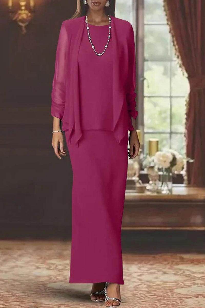 Elegant Sheath Scoop Neck Long Sleeves Floor Length Mother of the Bride Dress