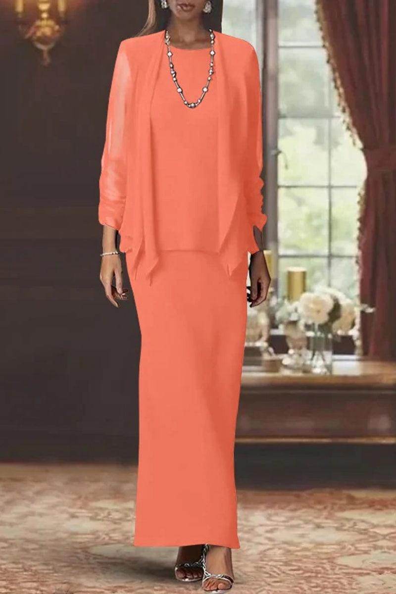 Elegant Sheath Scoop Neck Long Sleeves Floor Length Mother of the Bride Dress
