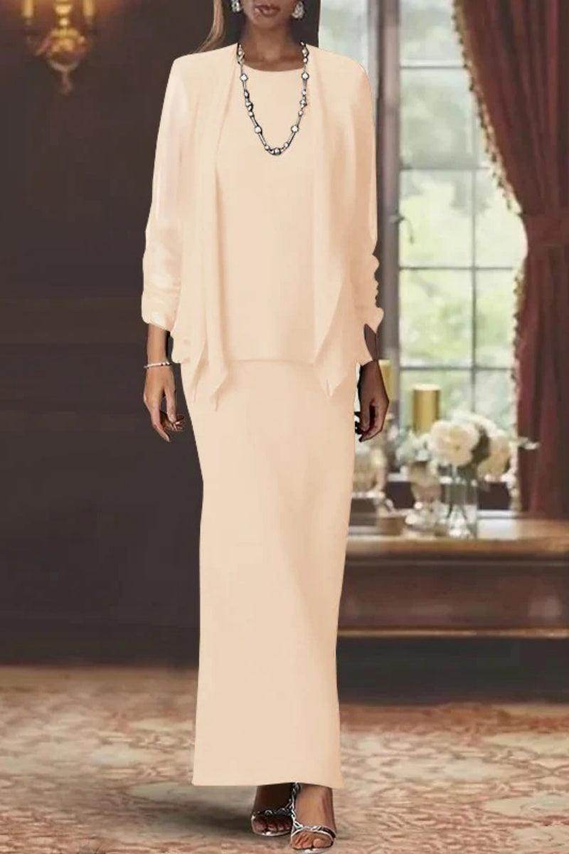 Elegant Sheath Scoop Neck Long Sleeves Floor Length Mother of the Bride Dress