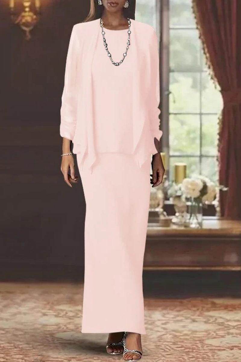 Elegant Sheath Scoop Neck Long Sleeves Floor Length Mother of the Bride Dress