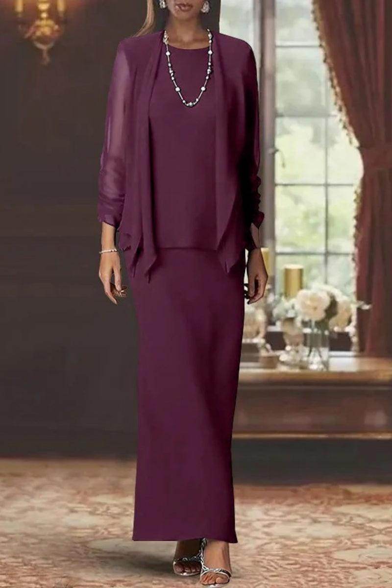 Elegant Sheath Scoop Neck Long Sleeves Floor Length Mother of the Bride Dress